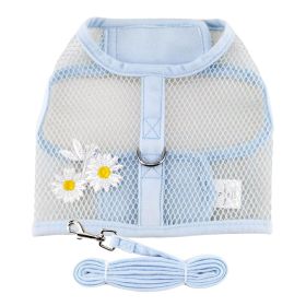 Cool Mesh Chest Strap Dog Harnesses with Leash (Color: Blue Daisy, Size: Small)