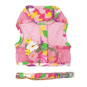 Cool Mesh Chest Strap Dog Harnesses with Leash (Color: Pink Hawaiian Floral, Size: Small)