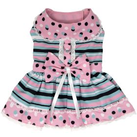 Dots & Stripes Dog Dress - Pink & Teal (Color: Pink & Teal, Size: X-Small)