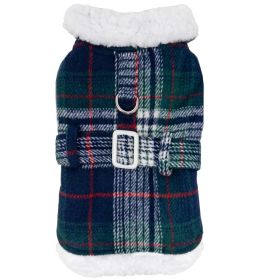Sherpa-Lined Dog Coats (Color: Blue & Green Plaid, Size: Small)