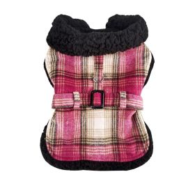 Sherpa-Lined Dog Coats (Color: Hot Pink & Tan Plaid, Size: X-Small)