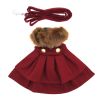 Wool Fur-Trimmed Dog Coat with Leash - Burgundy