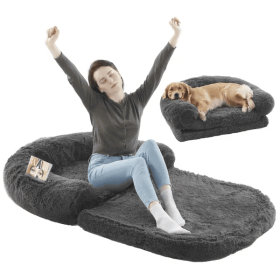 Foldable Orthopedic Human Dog Beds (Color: Dark Grey)