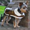Brown and Black Faux Leather Bomber Dog Coat with Leash