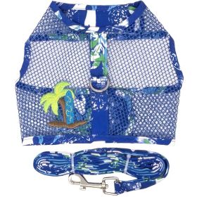 Cool Mesh Chest Strap Dog Harnesses with Leash (Color: Surfboard Blue and Green / Ocean Blue and Palms, Size: Small)