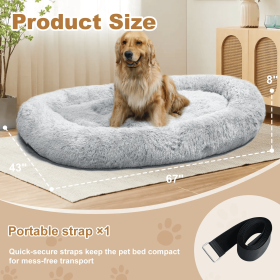 67" x 43" x 8" Large Dog Donut Beds (Color: Grey)