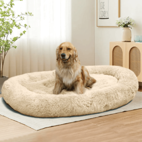 67" x 43" x 8" Large Dog Donut Beds (Color: Beige)