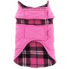Reversible Fleece Lined Puffer Coats for Dogs - Pink Plaid