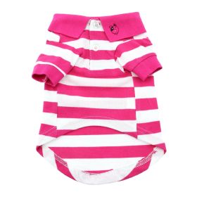 Dog Shirts Striped Polo - Pink Yarrow and White (Size: X-Large)