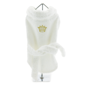 Gold Crown Cotton Dog Bathrobe - White (Size: Small)