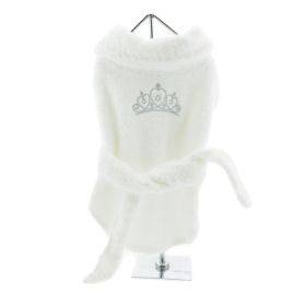 White Silver Tiara Cotton Dog Bathrobes (Size: Small)