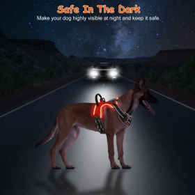 Rechargeable LED No-Pull Dog Harnesses (Color: Red, Size: Medium)