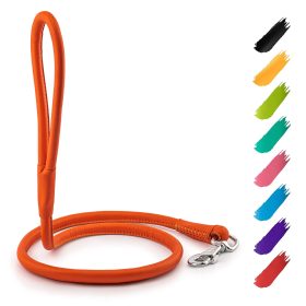 4ft Leather Rolled Dog Leash (Color: Orange)