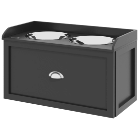 Elevated Dog Bowls with Storage Drawer (Color: Brown)