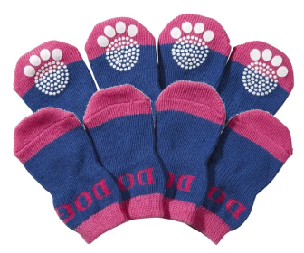 Dog Shoes with Rubberized Soles (Color: Pink/Blue, Size: Small)
