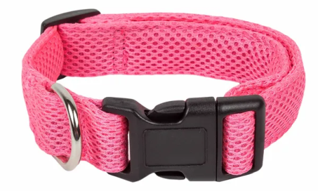 Adjustable Breathable Mesh Flat Dog Collars (Color: Pink, Size: Small)
