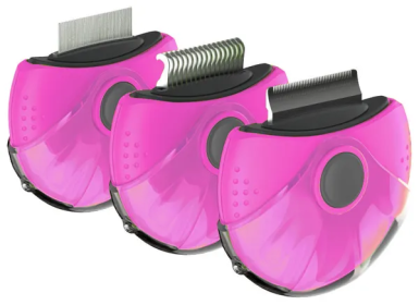 Triple Rotating Rake Grooming Dog Comb (Color: Pink)