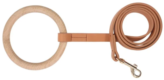 Beechwood and Leather Designer Flat Dog Leash (Color: Brown)