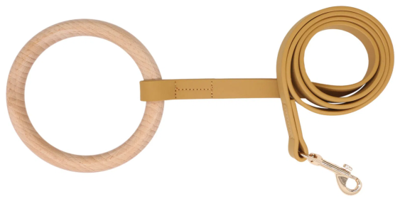 Beechwood and Leather Designer Flat Dog Leash (Color: Apricot)
