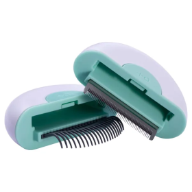 2-in-1 Travel Dog Combs and Deshedder (Color: Green, Size: Small)