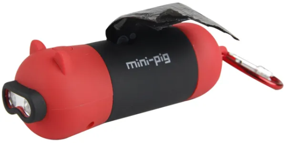 'Oink' Dog Poop Bag Holders and LED Flashlight (Color: Red)