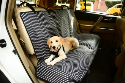 Mess-Free Back Seat Dog Car Seat Covers (Color: Navy Blue/White Stripes)
