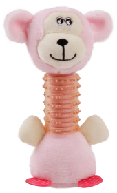 Squeaking Plush and Rubber Bear Dental Toy (Color: Pink)