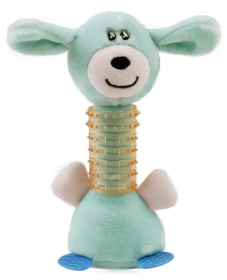 Squeaking Plush and Rubber Bear Dental Toy (Color: Blue)