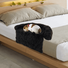 Plush Calming Bolstered Dog Bed (Color: Black, Sizes: Small)