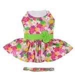 Pink Hawaiian Floral Dog Dresses with Matching Leash (Size: Small)