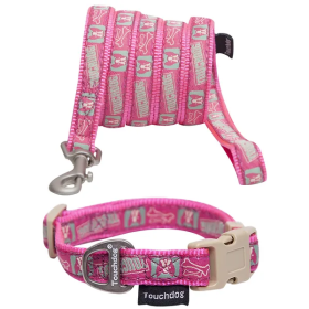 Embroidered Designer Dog Walking Set (Color: Pink, Size: Small)