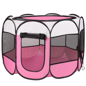 Portable Indoor Dog Pens (Color: Pink)