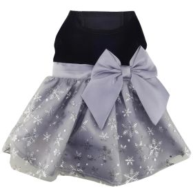 Holiday Dog Dress - Black Velvet with Gray Snowflakes (Size: Small)