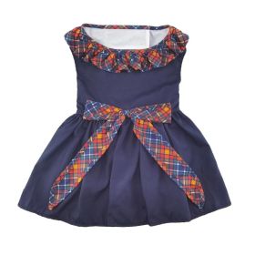 Navy Dog Dress with Plaid Ruffles (Size: Small)