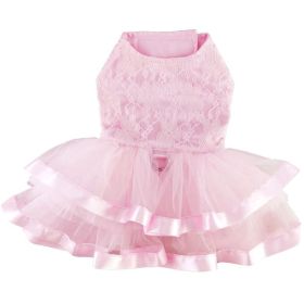 Pink Lace & Ruffles Dog Dress with Matching Leash (Size: Small)