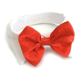White Collar Red Satin Bow Ties For Dogs (Size: Small)