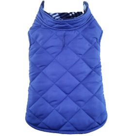 Reversible Fleece Lined Puffer Coats for Dogs - Blue Plaid (Size: Small)