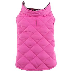 Reversible Fleece Lined Puffer Coats for Dogs - Pink Plaid (Size: Small)
