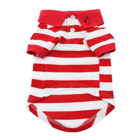 Striped Polo Dog Shirts (Color: Flame Scarlet Red and White, Size: 2X-Large)