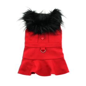 Wool Fur-Trimmed Dog Coat - Red (Size: Small)