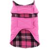 Reversible Fleece Lined Puffer Coats for Dogs - Pink Plaid