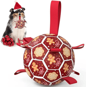 Dog Fetch Toys -  7" Soccer Ball with Straps (Color2: Christmas (Gingerbread))