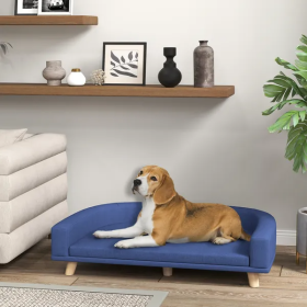 Sofa Dog Bed with Washable Cushion - Blue (Color: Blue)