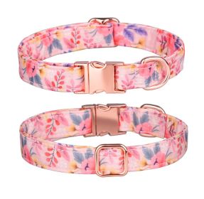 Floral Flat Dog Collar - Pink (colour: flowers, Size: S width 1.5 adjustment 26-42cm)