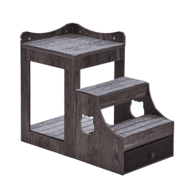 Window Perch with Storage and Removable Dog Stairs (Color: Grey)